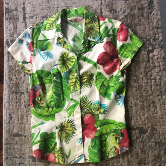 Zara Tropical festive blouse Size S 100% cotton - Picture 1 of 3